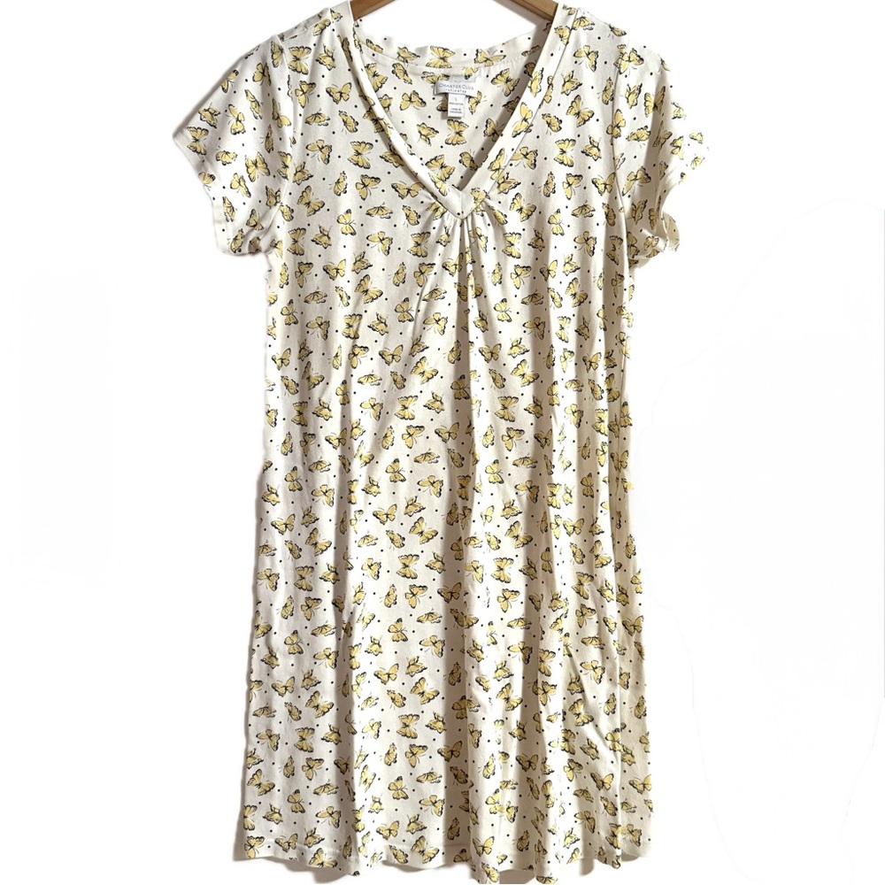 Charter Club 100% Cotton Butterfly Design T-Shirt Dress Nightgown Size L